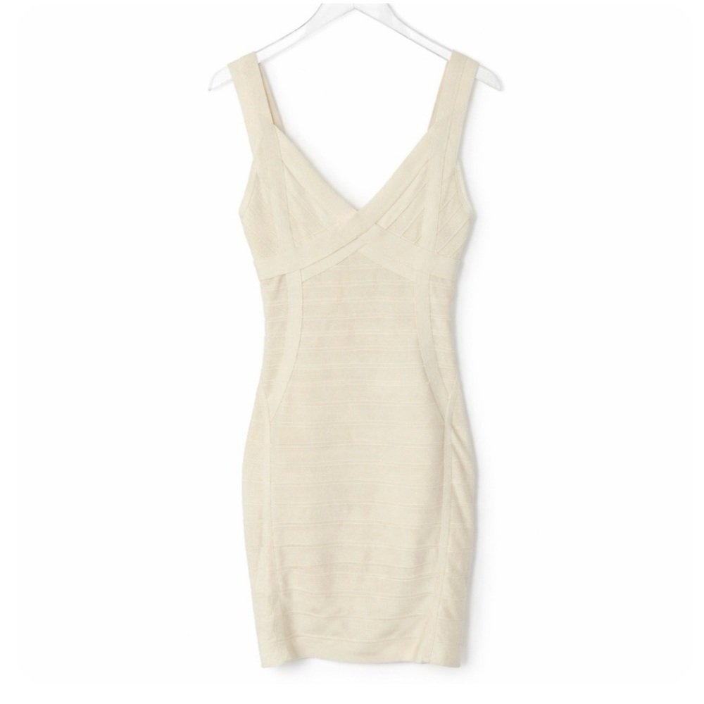 Hervé Léger Cream Bandage Dress Bodycon Sleeveless Mini M - Picture 3 of 13